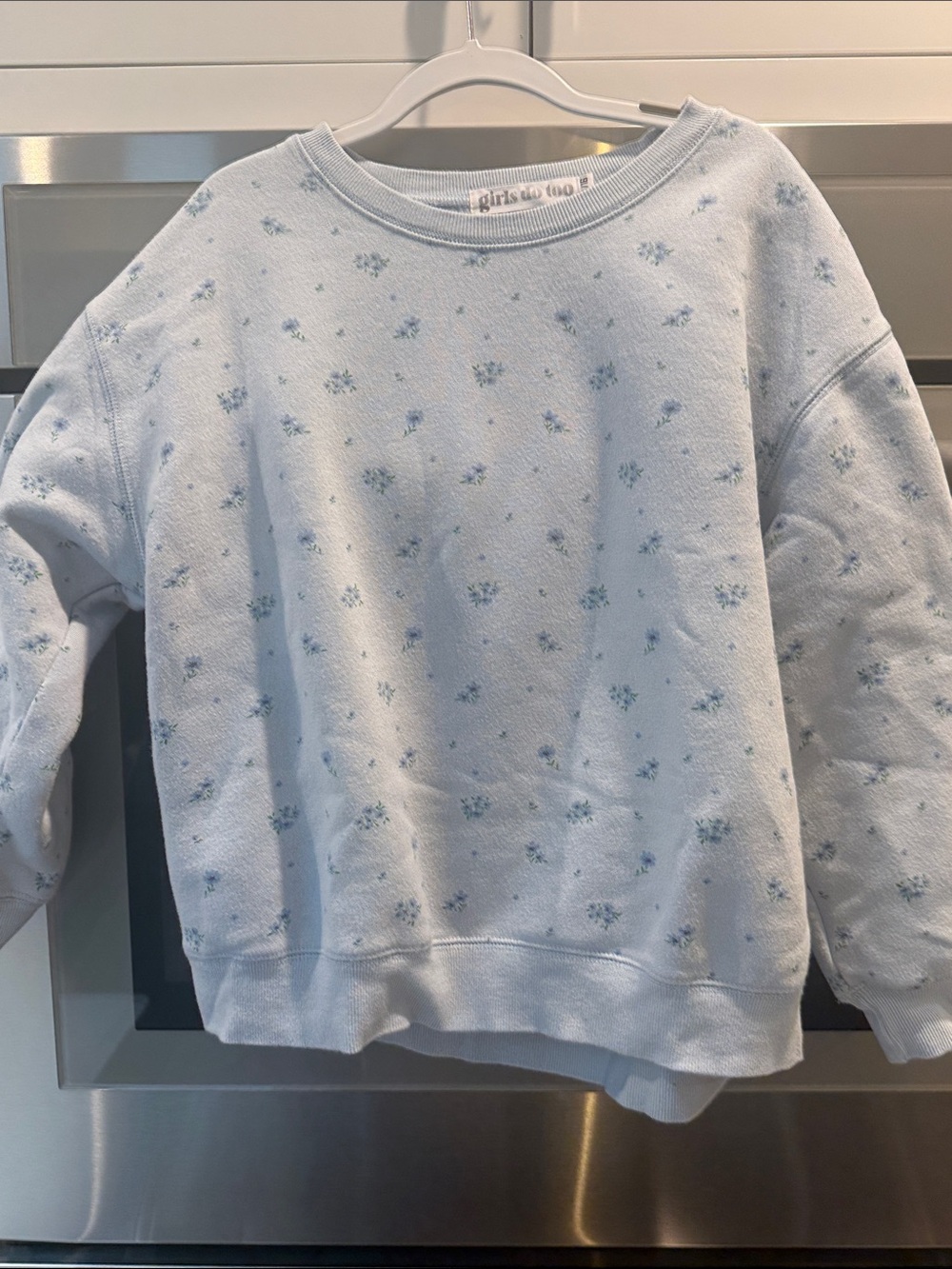 Girls Light Blue Floral Crewneck Sweatshirt by